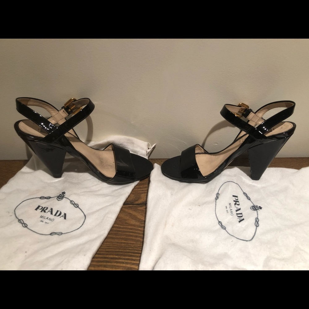 Prada patent leather wedges